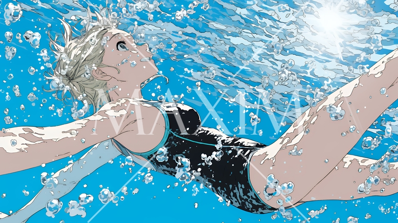 海で泳いでいる若い女性