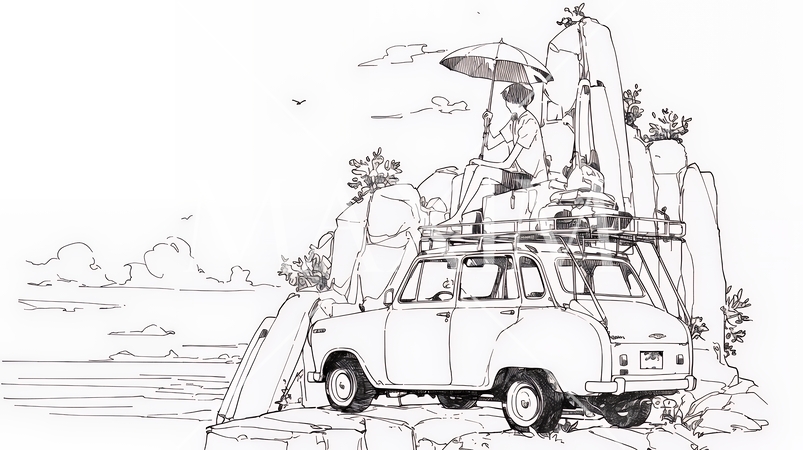 夏のビーチの風景（シンプルな色使い）