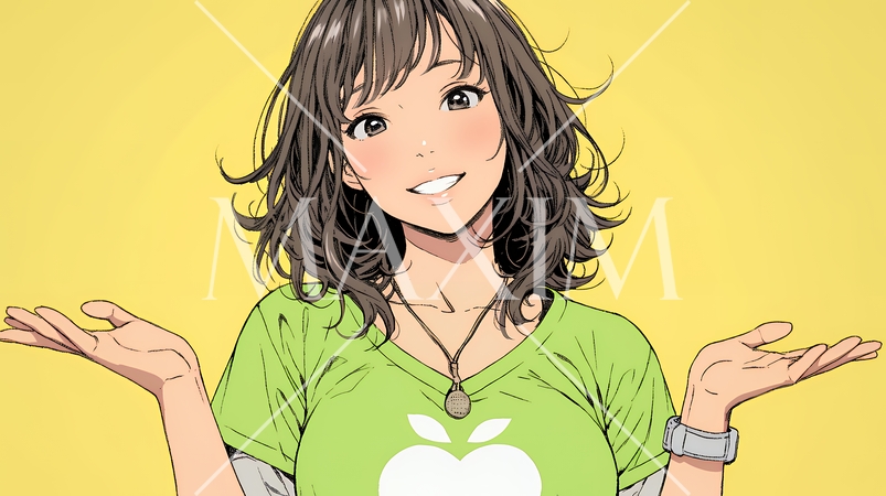 両手を広げて歓迎・驚きの仕草をしている若い女性