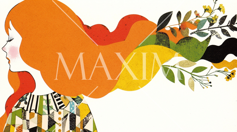 生命の息吹を感じさせる切り絵風の女性の横顔