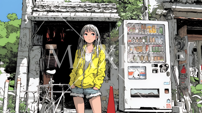 自動販売機で飲み物を購入する若い女性｜日常・ライフスタイル・屋外シーン