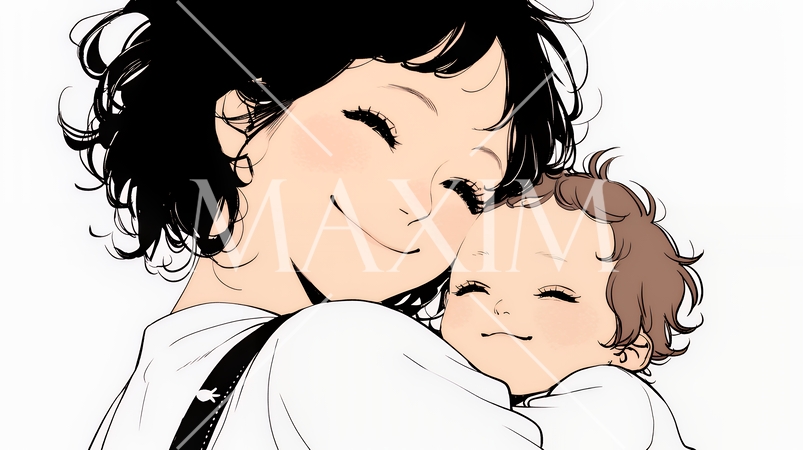 赤ん坊と母親（シンプルな色使い）