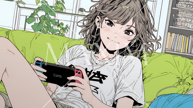 ビデオゲームで遊んでいる若い女性