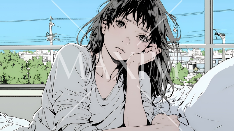 病院のベッドに腰掛けて気落ちしている女性