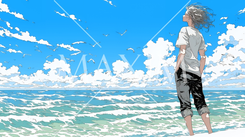 潮風の心地よさを満喫している若い男性