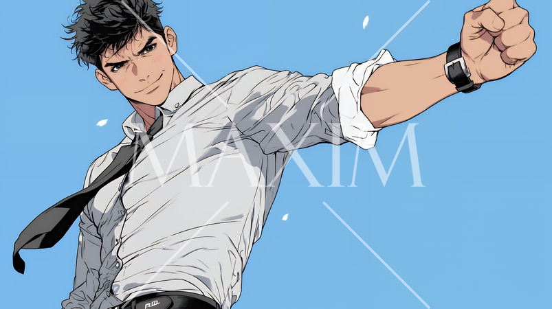 ガッツポーズ（拳を握って力強く）をしているビジネスマン