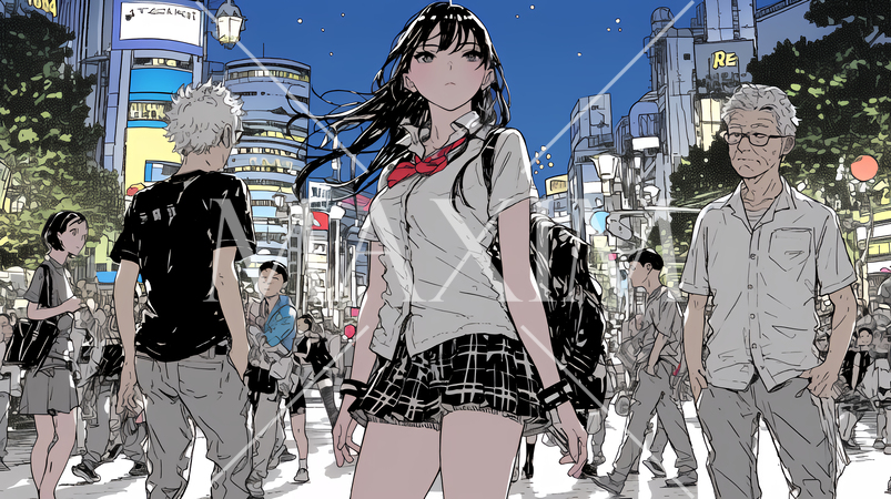 夜の繁華街をぶらついている女子高生