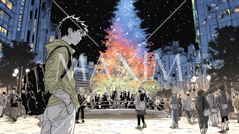 ホワイトクリスマスの都会の夜