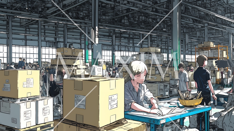 倉庫で配送作業をしている人たち