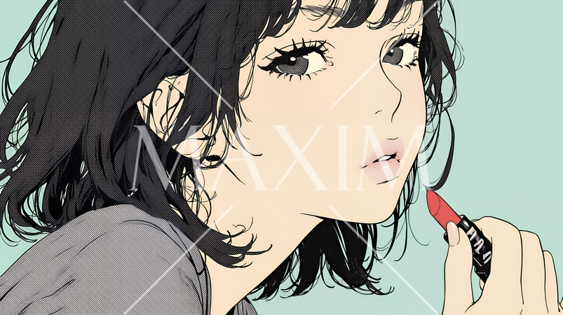 化粧をしている（口紅をつけている）若い女性