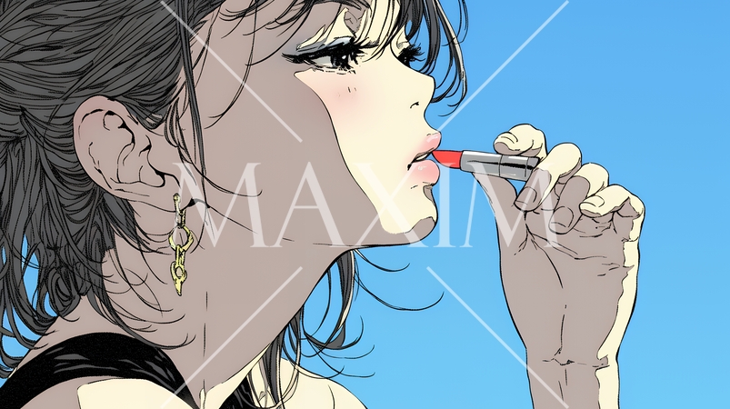 化粧をしている（口紅をつけている）若い女性