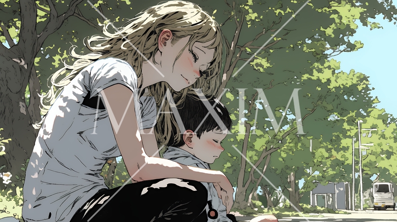 幼い我が子の悩みの相談にのっている母親