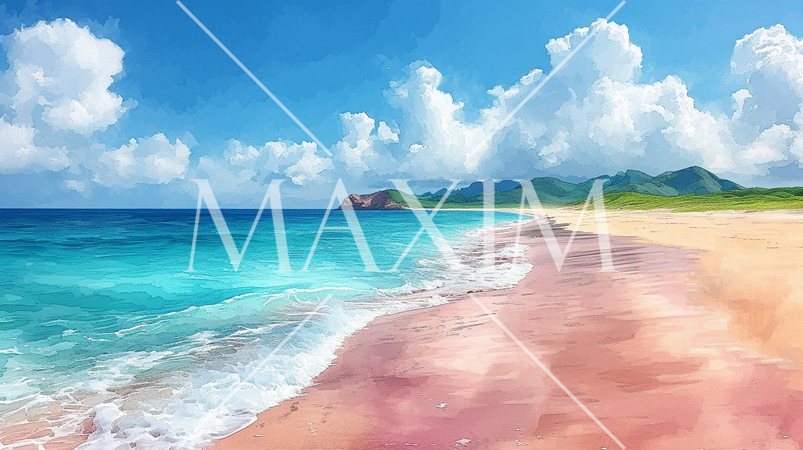 南国の島の浜辺と青い空のイラスト