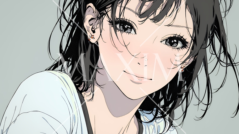 悲しげな目で微笑む（Smiling with sad eyes）若い女性