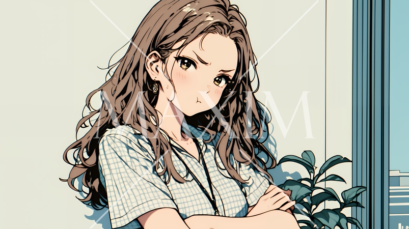 「ふん！」という表情でそっぽを向いている若い女性