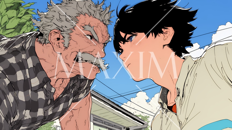 親子喧嘩：青年男子の息子と父親がいがみ合っている