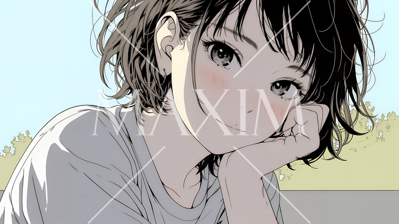 頬を赤らめて、照れ笑いする若い女性