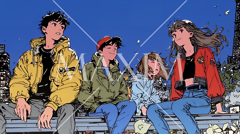 夜の街でたむろっているティーンエージャーたち