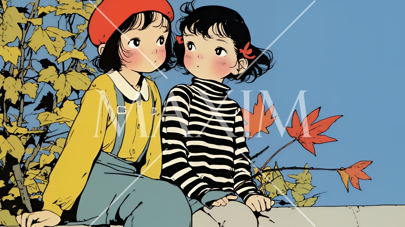 紅葉と双子の女子