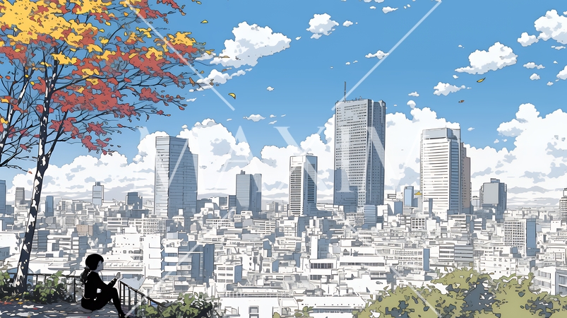 都市の町並みと青空