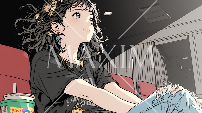 映画や演劇を鑑賞している若い女性