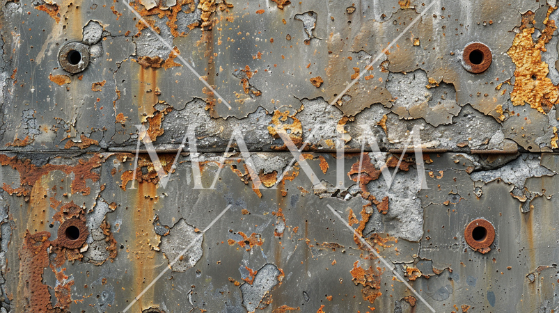 弾痕のようにひび割れて鉄筋のさびがにじみ出ているコンクリート壁のイメージ：精緻CG