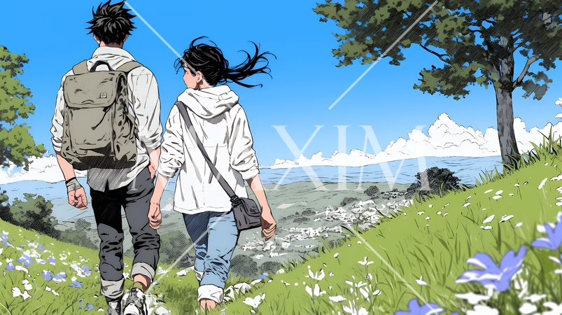 ハイキングを楽しんでいるカップル