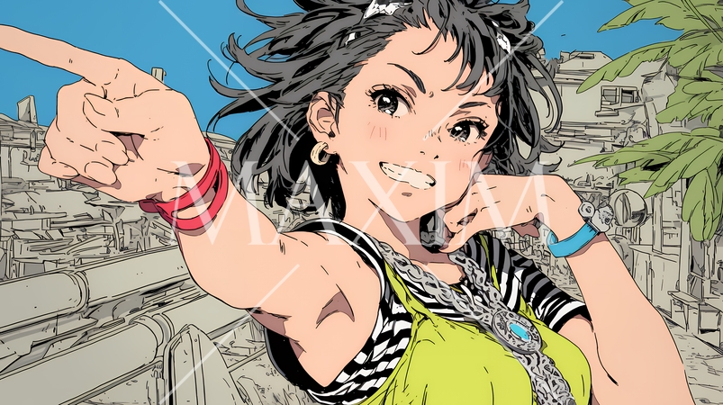 フィンガーガン（指でっぽう）を構えている若い女性