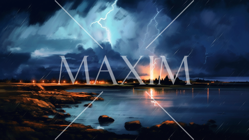 夜の落雷の水彩画