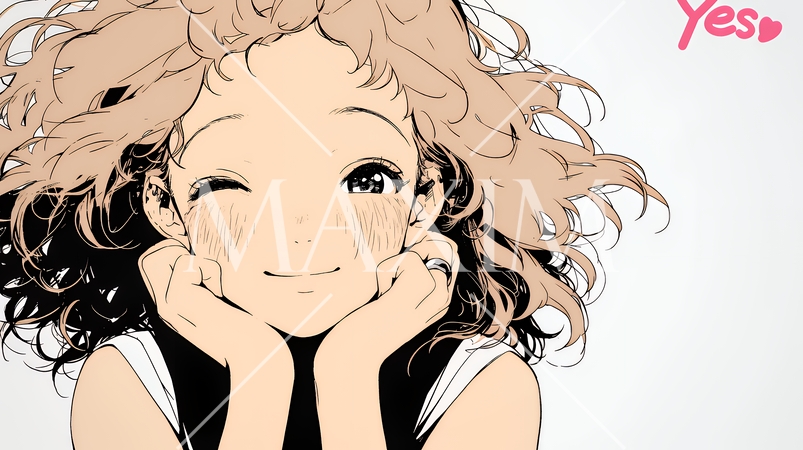 満面の笑みでYesと言っている若い女性（シンプルな色使い）