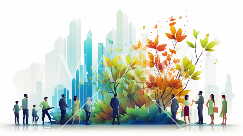 会社の成長と拡大のイメージ：新規市場への進出、成長ストラテジー。