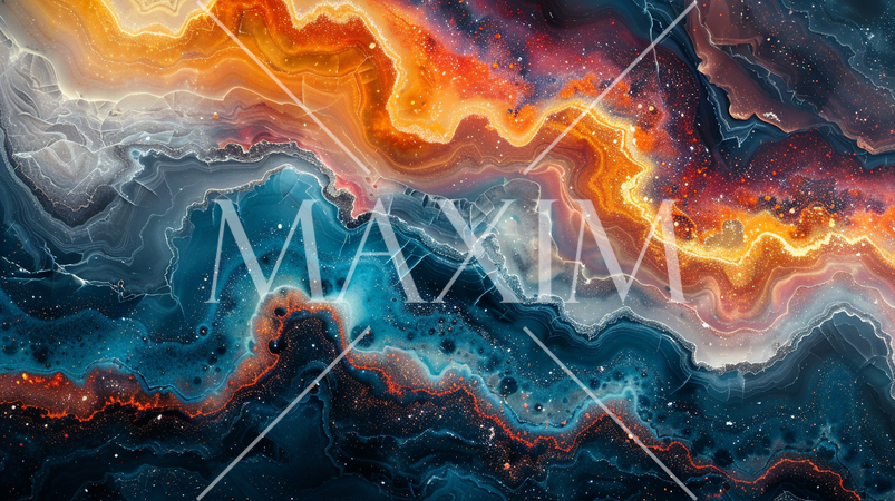 青とオレンジの入ったビビットで鮮やかな大理石の背景