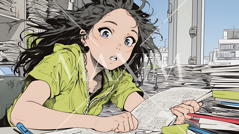 資料を見て驚いている若い女性