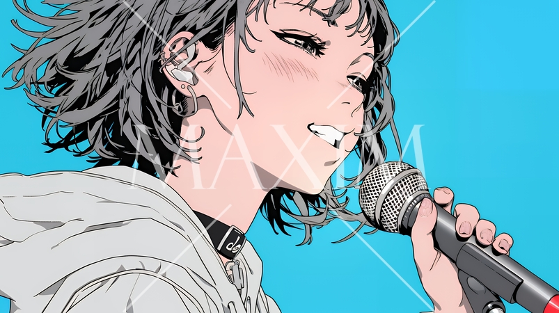 ステージでマイクを握り、情熱的に歌い上げる女性