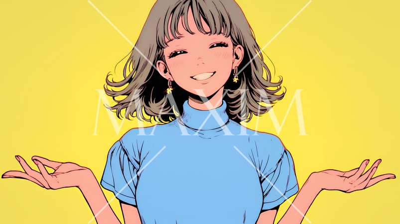 両手を広げて歓迎・驚きの仕草をしている若い女性