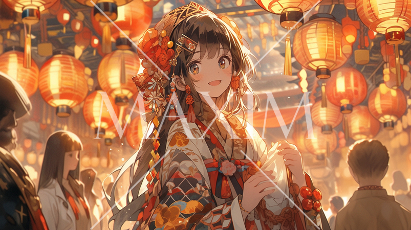 和服姿で初詣に行く若い女性