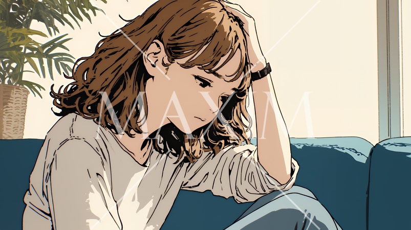 腹痛（生理痛）に苦しむ若い女性