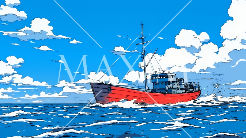 夏の青い空と青い海と白い雲のコントラスト