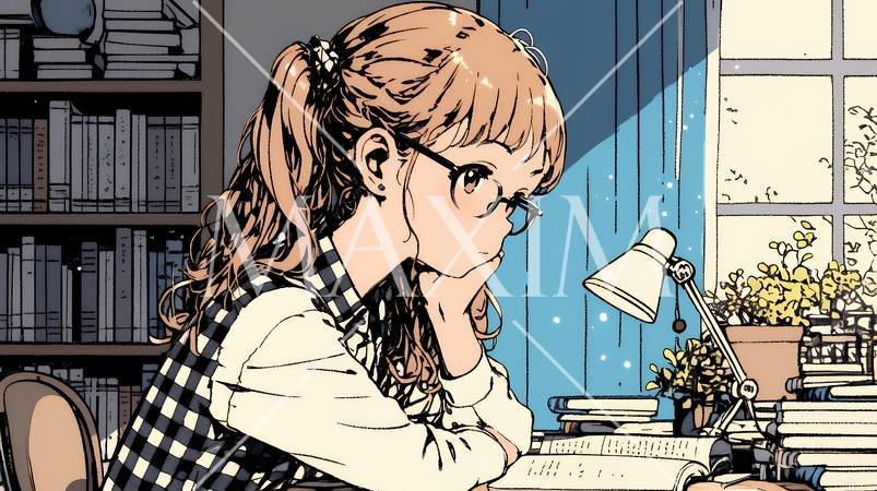 メガネっ娘：いつも勉強や読書やデスクワークをしている