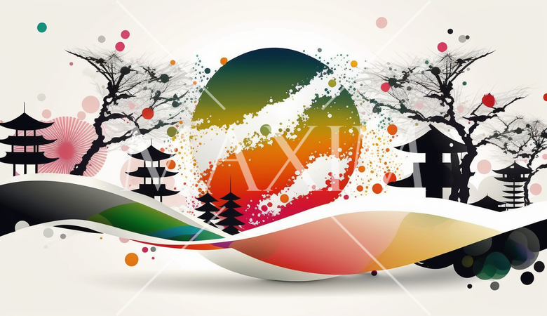 年賀状の図版：初日の出、梅、松、松竹梅