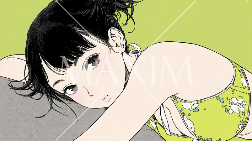 自宅で下着姿でくつろいでいる若い女性