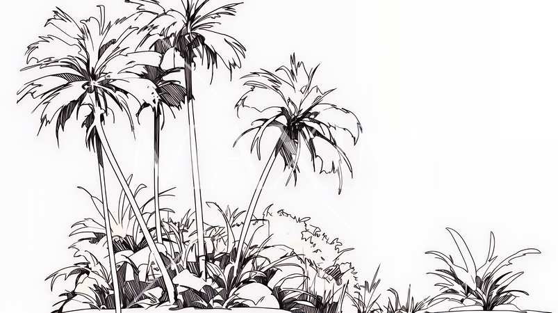 夏のビーチの風景（シンプルな色使い）