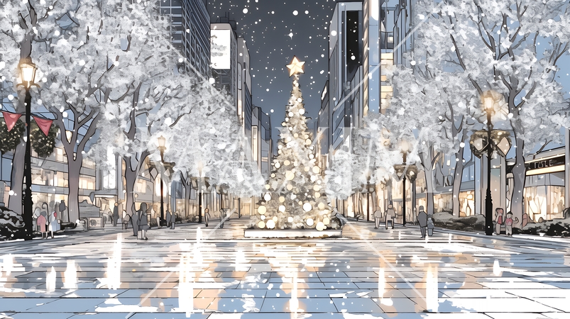 ホワイトクリスマスの都会の夜