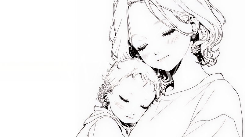 赤ん坊と母親（シンプルな色使い）