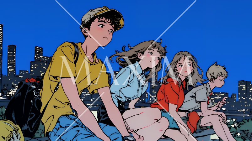 夜の街でたむろっているティーンエージャーたち