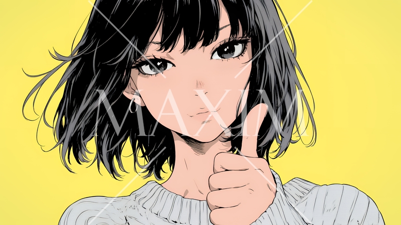 親指を立てて賛成の意思表示をしている若い女性