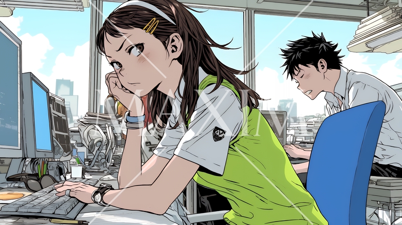 仕事のミスを注意されふてくされている若い女性