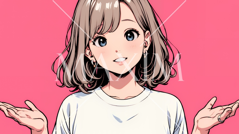 両手を広げて歓迎・驚きの仕草をしている若い女性