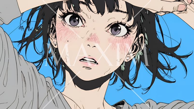 驚愕して息を呑み、目を見開いたまま口をぽかんとする若い女性