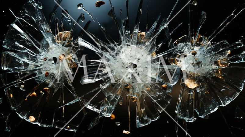ガラスにできた弾痕：精緻CG